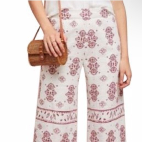 Ett Twa By Anthropologie Jadida Embroidered Cropped Wide Leg Pants Size 6 - Picture 2 of 5